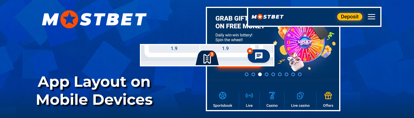 Navigation menu and screen layout Mostbet App