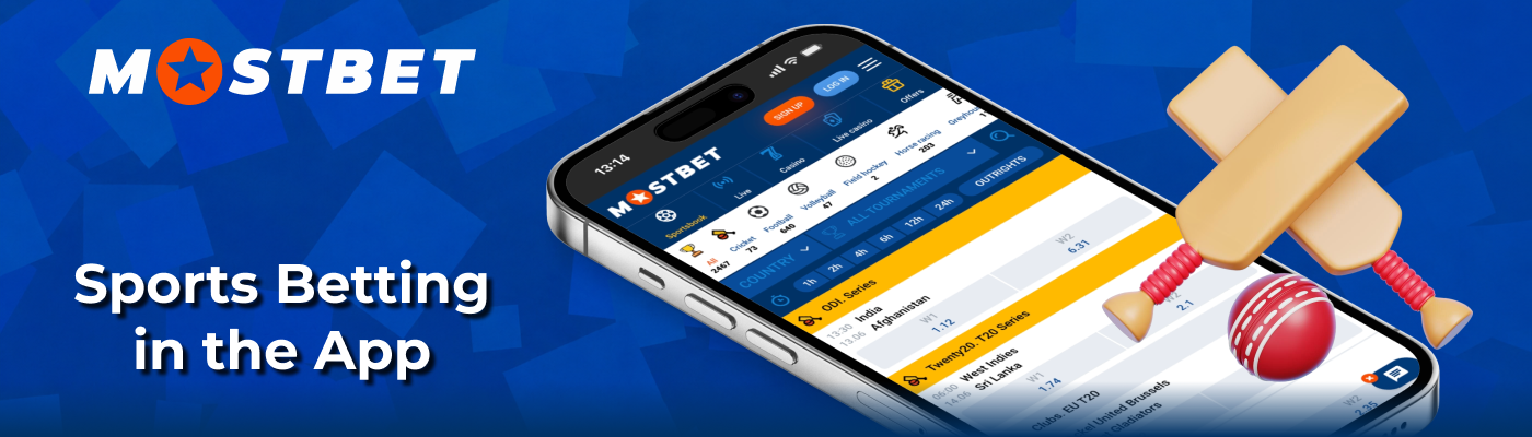 Sportsbook catalog on mobile Mostbet App