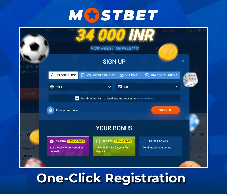 One click quick account creation at Mostbet India