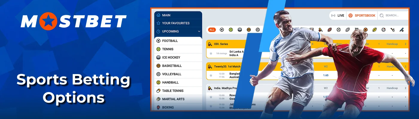 Sportsbook catalog pre match betting at Mostbet India